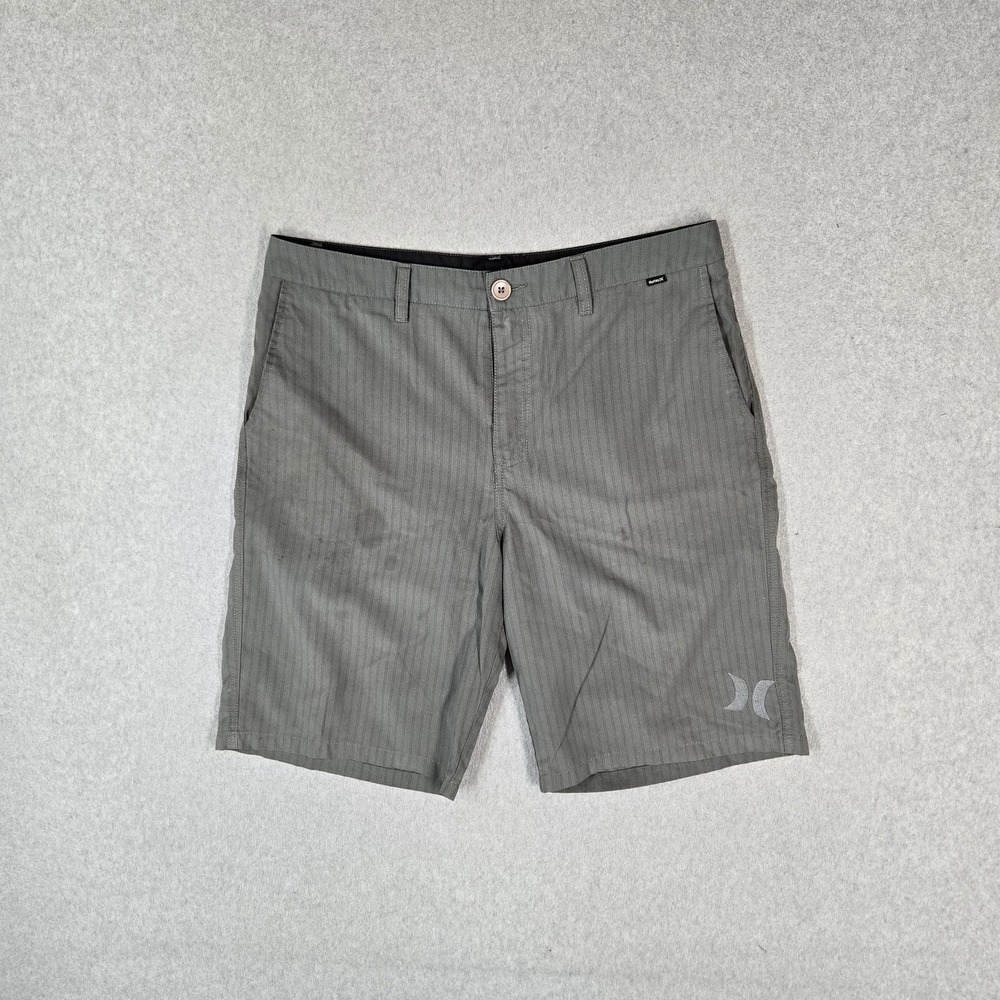 Hurley Men Shorts 34 Gray Chino Casual Skater Striped Logo 10.5" Inseam READ